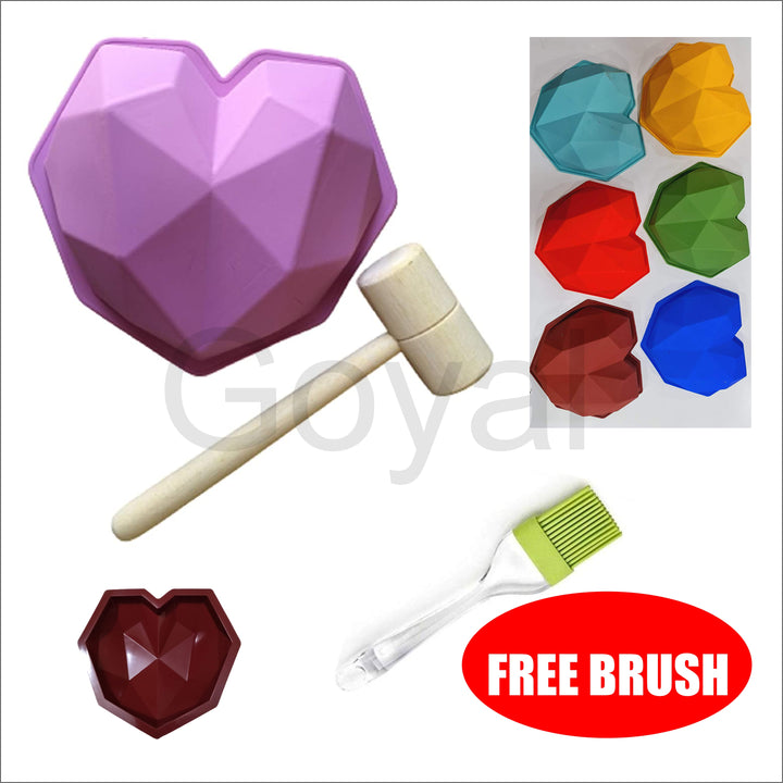 Silicone Heart Pinata Cake Mould And Hammer+ Free Silicon Oil Basting Flat Pastry Brush