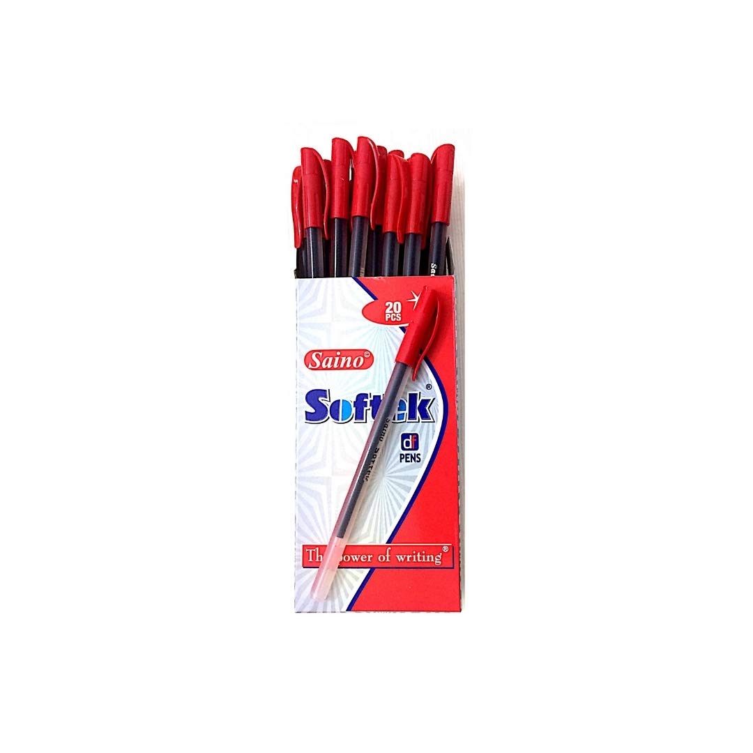 Softek Ball Pen Box Saino Softek Pens Saino Softek, Red 20 Pen