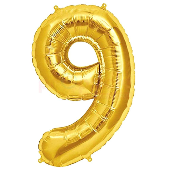 Number Foil Balloon Golden Colour 16 Inch Golden-9 Digit - Golden-9