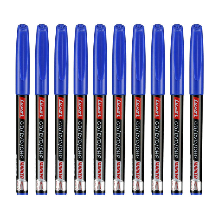 Luxor CD/DVD/OHP Extra Fine Point Tip Marker - Pack of 10, Blue Colour