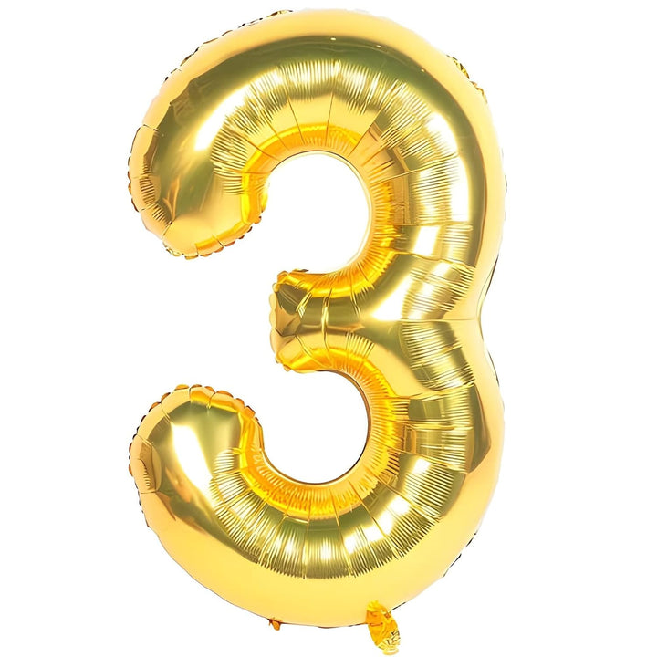 Number Foil Balloon Golden Colour 16 Inch Golden- 3 Digit - Golden-3