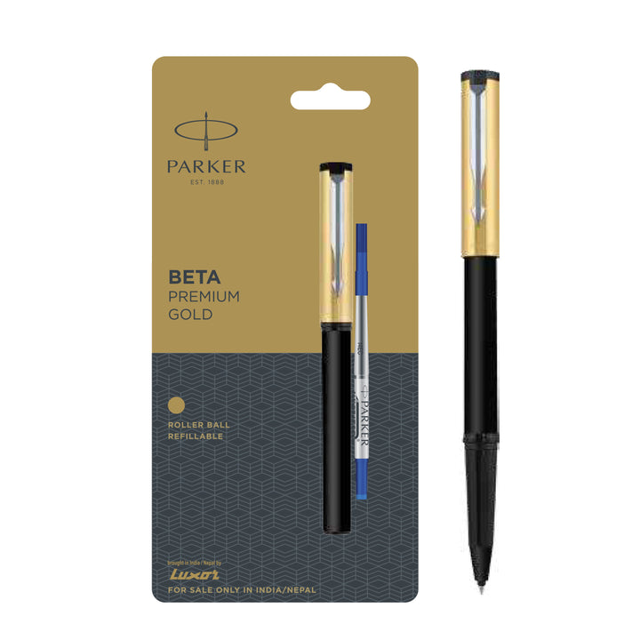 Parker Beta Premium Roller Pen - Body Color Golden - Ink Color Blue