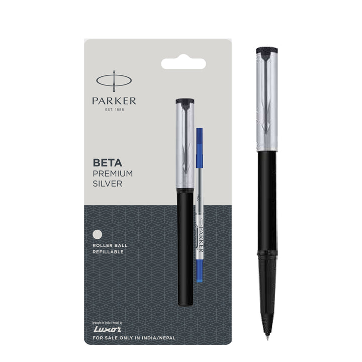 Parker Beta Premium Roller Pen - Body Color Silver - Ink Color Blue