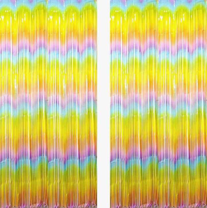 Foil Curtain Pastle rainbow ( 3 Ft By 6 Ft  ) - Pack Of 2