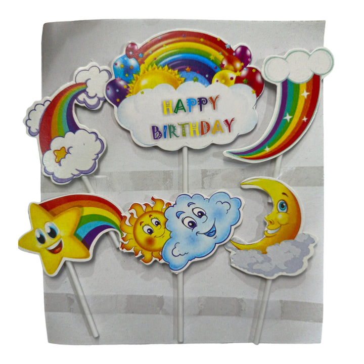 Rainbow birthday cloudy Theme Topper (Pack of 6)