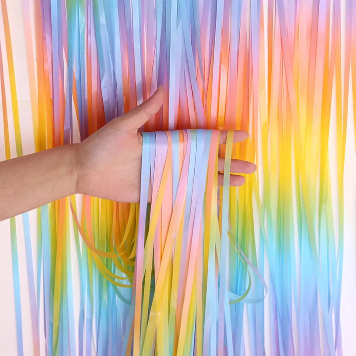 Foil Curtain Pastle rainbow ( 3 Ft By 6 Ft  ) - Pack Of 2